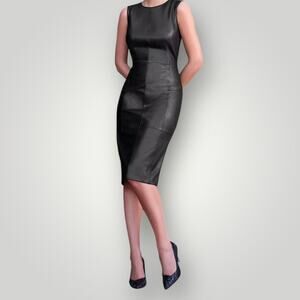 Antonio Melani Luxury Collection Tatiana Genuine Leather Black Midi Dress M
